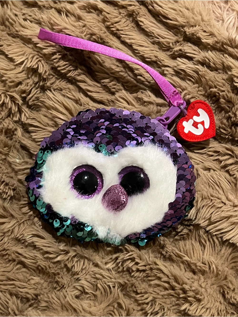 Ty Purple Sequin Owl Wristlet Coin Pouch